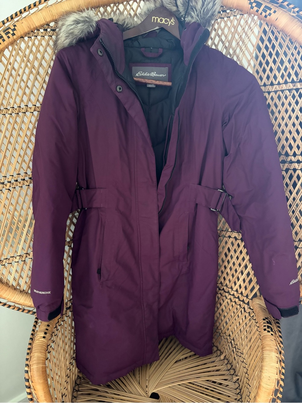 Eddie Bauer Women's Plum Hooded Down Parka with Faux Fur Trim